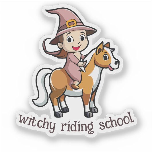 かわいい魔女が馬に乗る シール (正面)