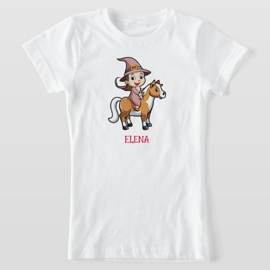 かわいい魔女が馬に乗る Tシャツ (レイダウン)