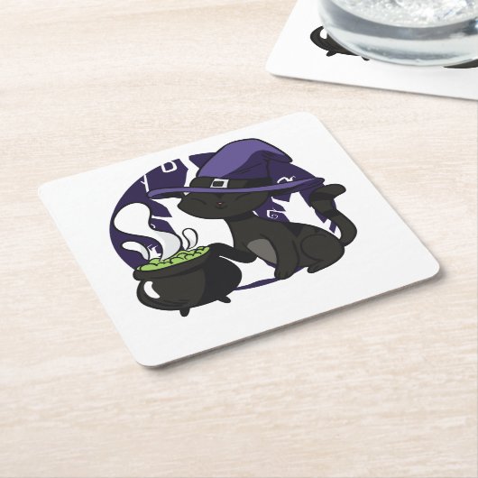 かわいい魔女たち黒猫 スクエアペーパーコースター (アングル)