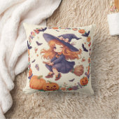 かわいい魔女とカボチャのハロウィンピロー クッション (ブランケット)