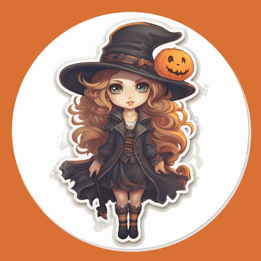 かわいい魔女とカボチャのハロウィーントリックまたはトリート ラウンドシール