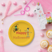 かわいい魔女とスケルトンのハロウィン楽しみ ペーパープレート (パーティー)