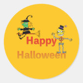かわいい魔女とスケルトンのハロウィン楽しみ ラウンドシール (正面)
