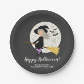 かわいい魔女とパーソナル化可能なハロウィーンイベント文字 ペーパープレート (正面)
