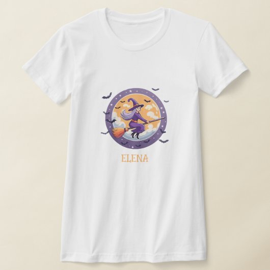 かわいい魔女と不気味こうもり Tシャツ (レイダウン)