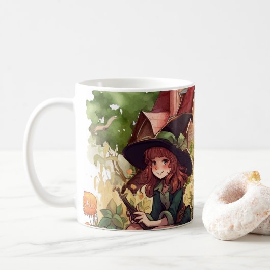 かわいい魔女と狐のマグカップ コーヒーマグカップ (ドーナツ)
