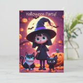 かわいい魔女と猫とカボチャのカスタムデザイン 招待状 (スタンド正面)