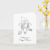 かわいい魔女と猫ハロウィンカラー カード (黄色い花)