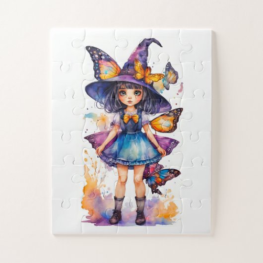 かわいい魔女と蝶 ジグソーパズル (縦)