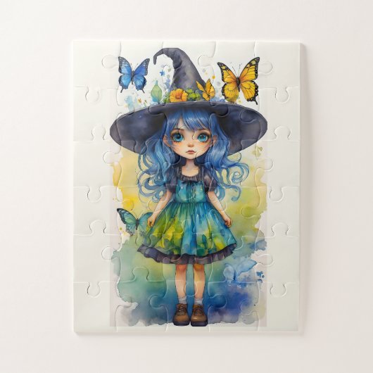 かわいい魔女と蝶 ジグソーパズル (縦)