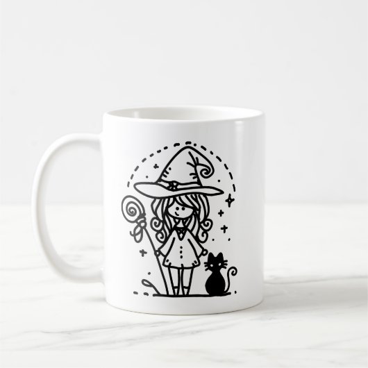 かわいい魔女と黒猫のドードル コーヒーマグカップ (左)