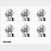 かわいい魔女と黒猫のドードル スクエアシール (シート)