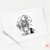 かわいい魔女と黒猫のドードル スクエアシール (封筒)