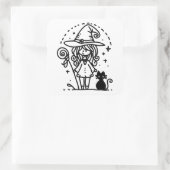 かわいい魔女と黒猫のドードル スクエアシール (バッグ)