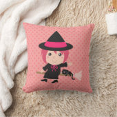 かわいい魔女と黒猫オン箒飛んでいる クッション (ブランケット)