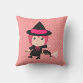 かわいい魔女と黒猫オン箒飛んでいる クッション (裏面)