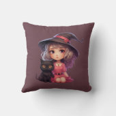 かわいい魔女と黒猫プラムパープルハロウィーン クッション (裏面)
