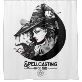 かわいい魔女と黒猫 ウィッカ ウィカ 呪文を唱える シャワーカーテン (正面)