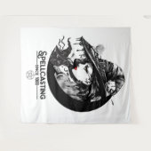 かわいい魔女と黒猫 ウィッカ ウィカ 呪文を唱える タペストリー (正面(横))