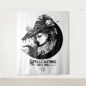 かわいい魔女と黒猫 ウィッカ ウィカ 呪文を唱える タペストリー (正面)