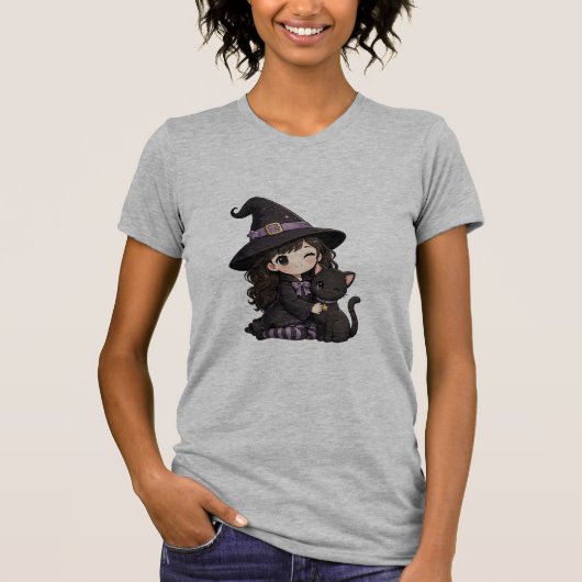 かわいい魔女と黒猫 Tシャツ (正面)