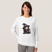 かわいい魔女と黒猫 Tシャツ (正面フル)
