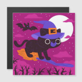 かわいい魔女ねこがほうきに乗って飛ぶ ハロウィン かわいい (正面/裏面)