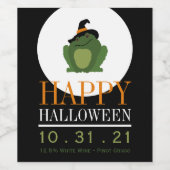 かわいい魔女のカエル、ハッピーハロウィン ワインラベル (シングルラベル)
