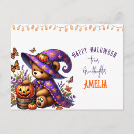 かわいい魔女のクマの孫娘ハロウィン シーズンポストカード