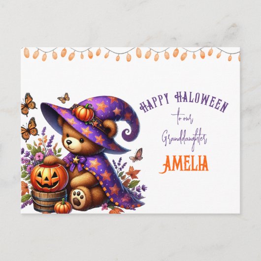 かわいい魔女のクマの孫娘ハロウィン シーズンポストカード (正面)