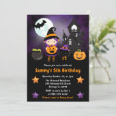 かわいい魔女のハロウィンシーン誕生日パーティー 招待状 (スタンド正面)
