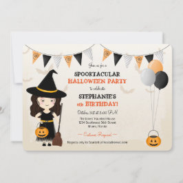 かわいい魔女のハロウィンパーティー 招待状
