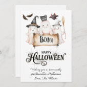 かわいい魔女のハロウィン ホリデー カード (正面/裏面)