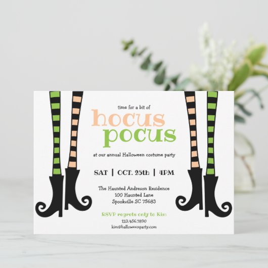 かわいい魔女のレギンス&ブーツフーカスポカスハロウィーン 招待状 (スタンド正面)