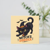 かわいい魔女の使い魔 黒猫 ハロウィン カード (スタンド正面)