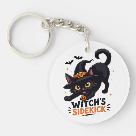 かわいい魔女の使い魔 黒猫 ハロウィン キーホルダー (正面)