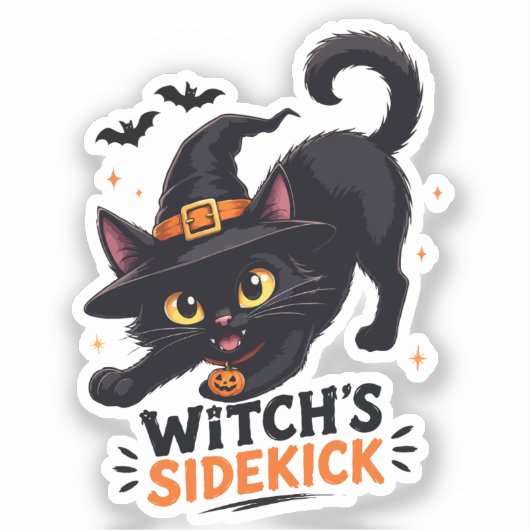 かわいい魔女の使い魔 黒猫 ハロウィン シール (正面)
