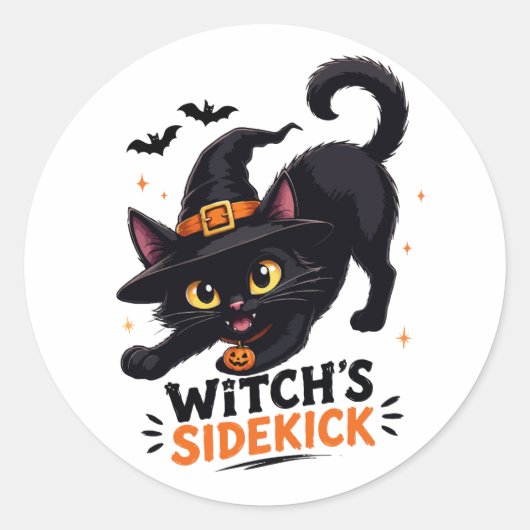 かわいい魔女の使い魔 黒猫 ハロウィン ラウンドシール (正面)