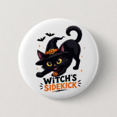 かわいい魔女の使い魔 黒猫 ハロウィン 缶バッジ (正面)