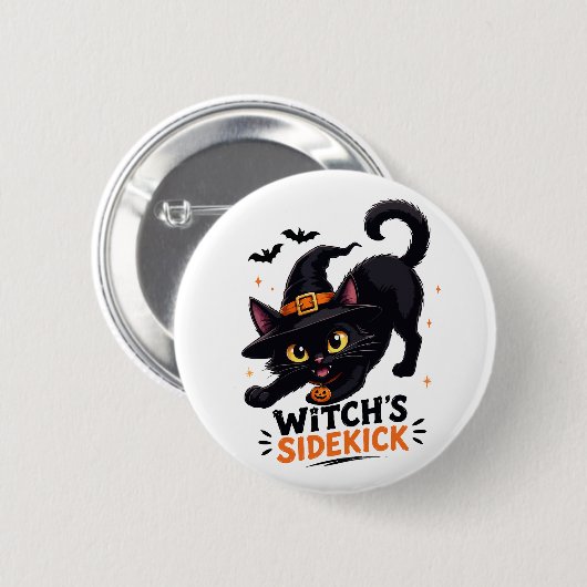 かわいい魔女の使い魔 黒猫 ハロウィン 缶バッジ (正面&裏面)