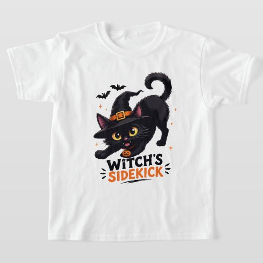 かわいい魔女の使い魔 黒猫 ハロウィン Tシャツ (レイダウン)
