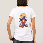かわいい魔女の女の子とカボチャとコウモリ Tシャツ (裏面)