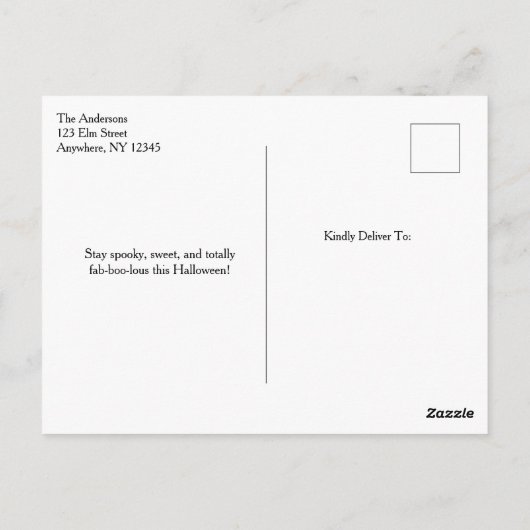 かわいい魔女の女の子の箒&カボチャの子供ハロウィーン ポストカード (裏面)