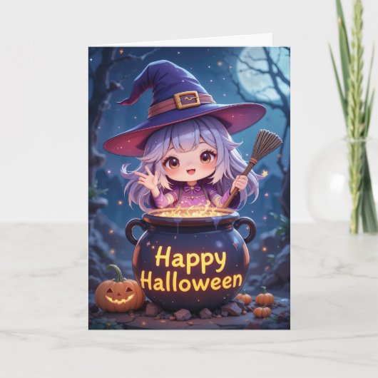 かわいい魔女の女の子ハロウィンお洒落 カード (正面)