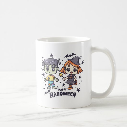 かわいい魔女の子といたずら好きなゾンビ少年 コーヒーマグカップ (右)