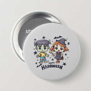 かわいい魔女の子といたずら好きなゾンビ少年 缶バッジ