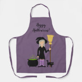 かわいい魔女の子と猫とハッピーハローウィン文字 エプロン (正面)