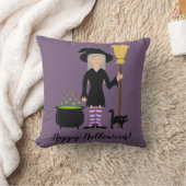 かわいい魔女の子と猫とハッピーハローウィン文字 クッション (ブランケット)