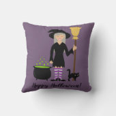 かわいい魔女の子と猫とハッピーハローウィン文字 クッション (裏面)