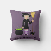 かわいい魔女の子と猫とハッピーハローウィン文字 クッション (正面)